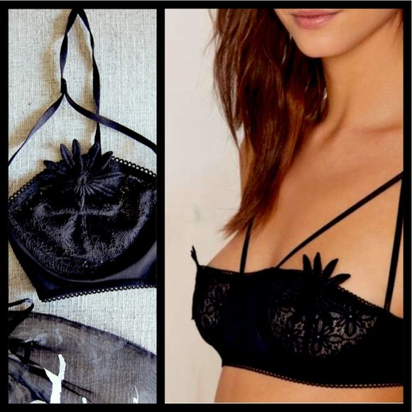 For Love and Lemons SKIVVIES Flower Half Cup Sexy Black Underwire Bra Small - Picture 3 of 9